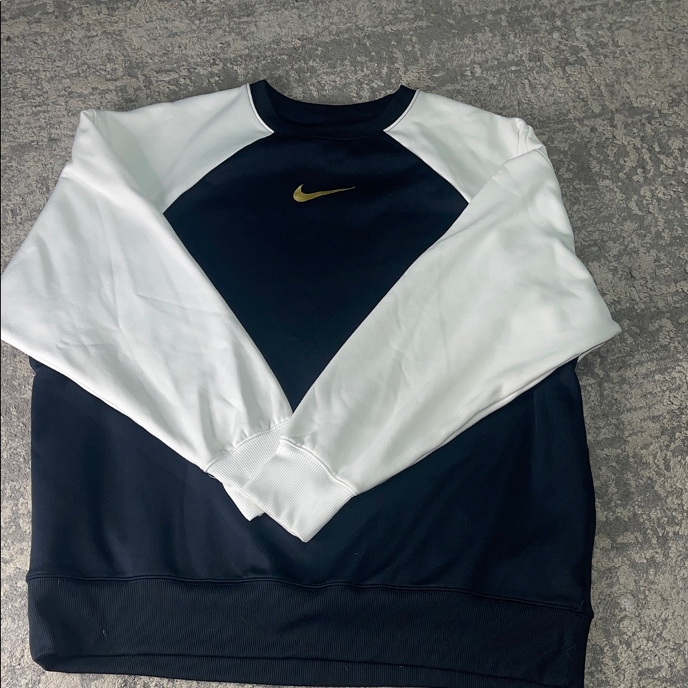 Nike Dri-Fit Black and White Crewneck Sweater with Gold Logo